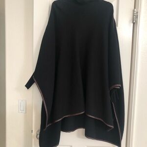 New York & Company Black Poncho Sweater with Cozy Knit and leather edge